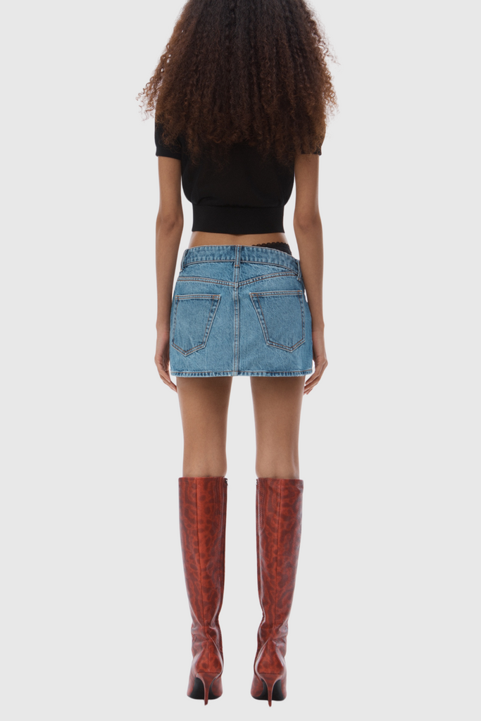 Shop  beautiful dress - Perfect for special occasions | Narwa Asymmetrical Lace Waistband Denim Skirt