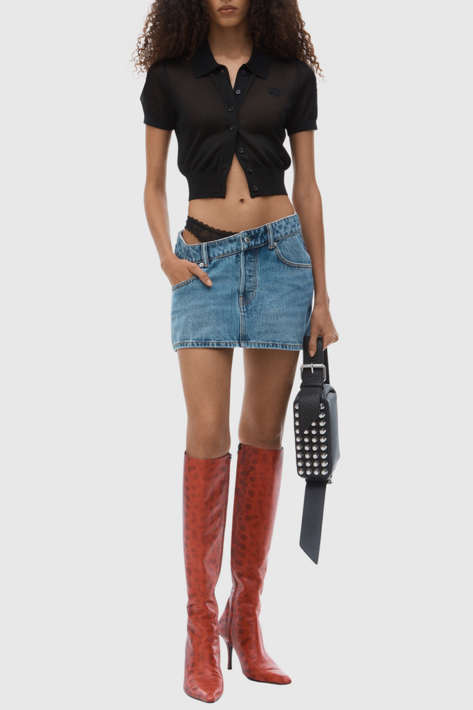 Stylish beautiful dress | Narwa Asymmetrical Lace Waistband Denim Skirt - Ideal for special occasions