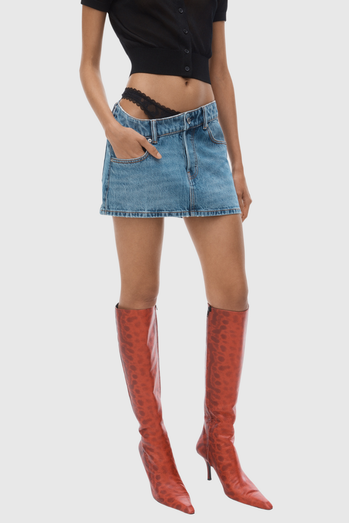 Shop  beautiful dress - Perfect for special occasions | Narwa Asymmetrical Lace Waistband Denim Skirt