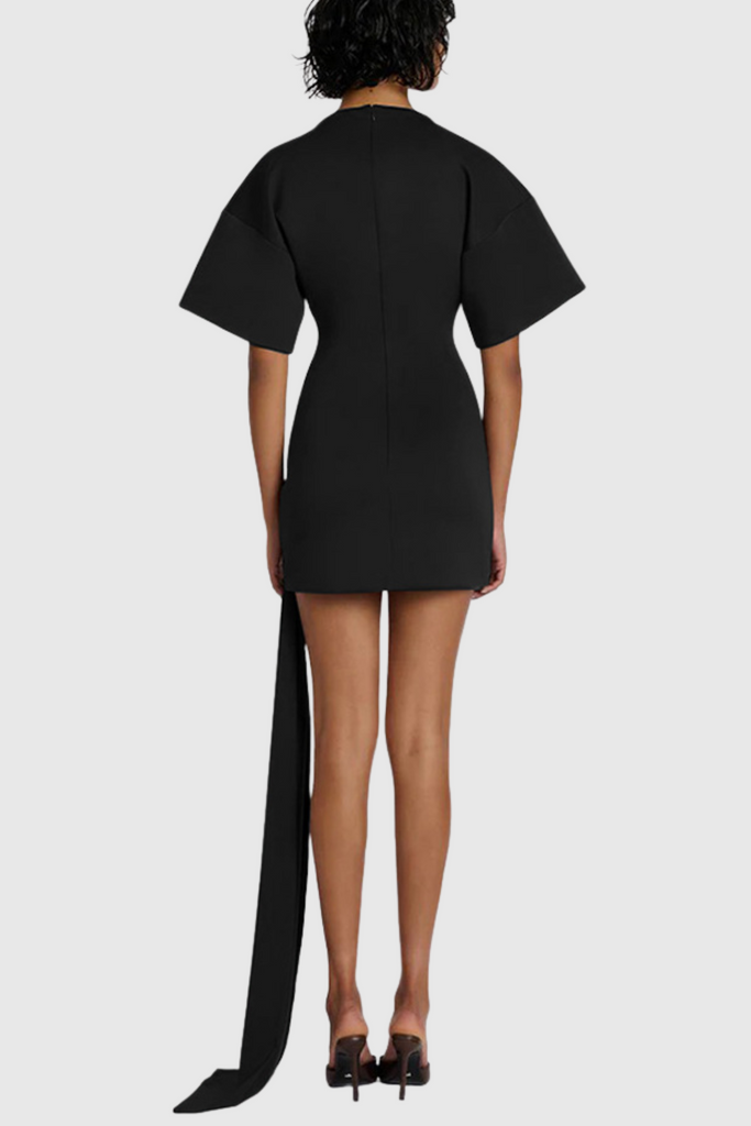 Stylish black dress | Natalja Draped Embellished Mini Dress - Black - Ideal for special occasions