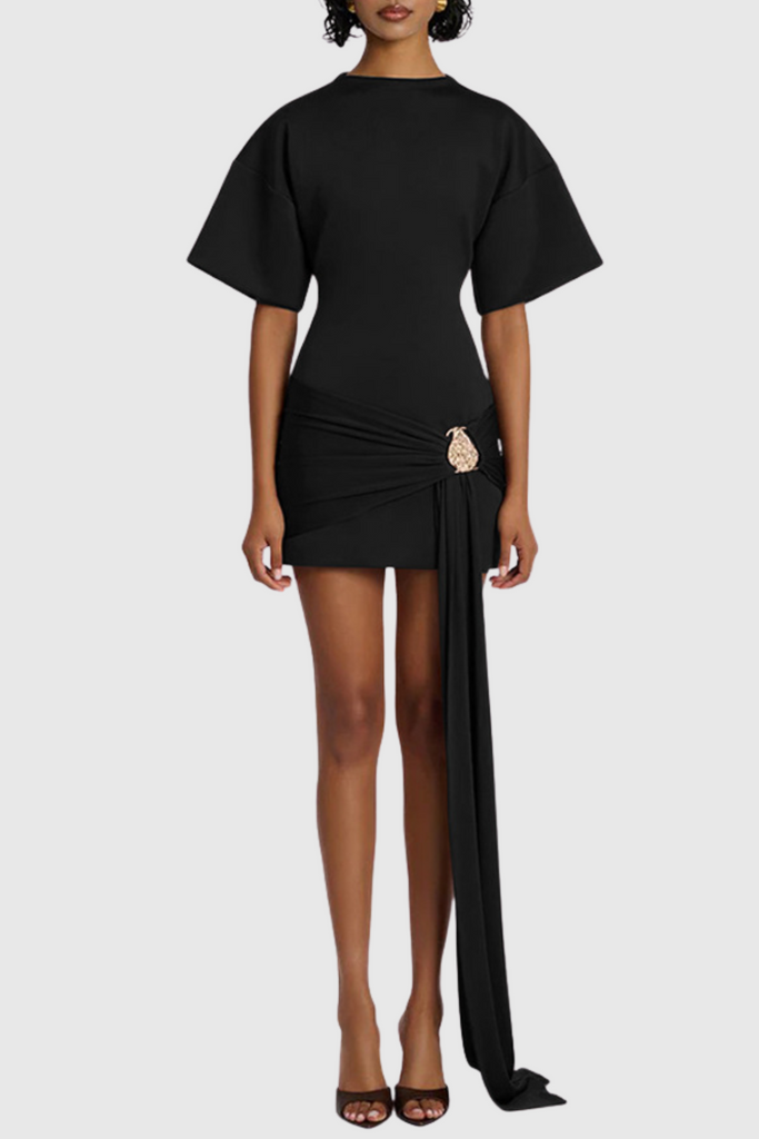 Shop  black dress - Perfect for special occasions | Natalja Draped Embellished Mini Dress - Black