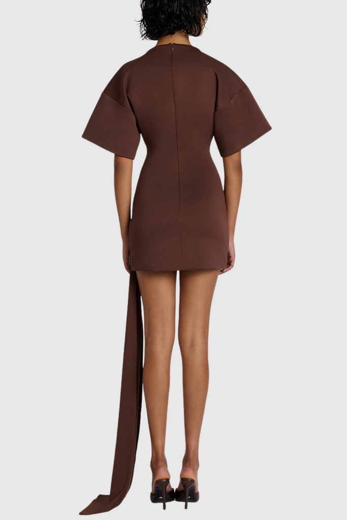Stylish brown dress | Natalja Draped Embellished Mini Dress - Brown - Ideal for special occasions