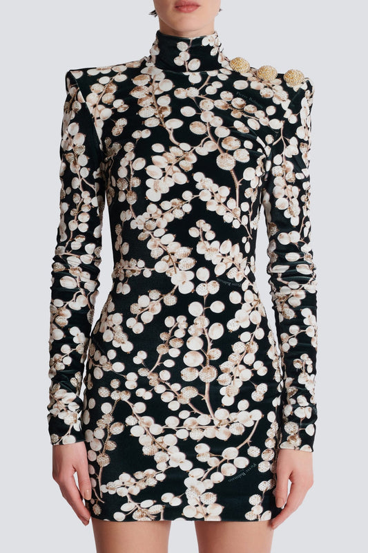 Nette Redcurrant Print Velvet Mini Dress