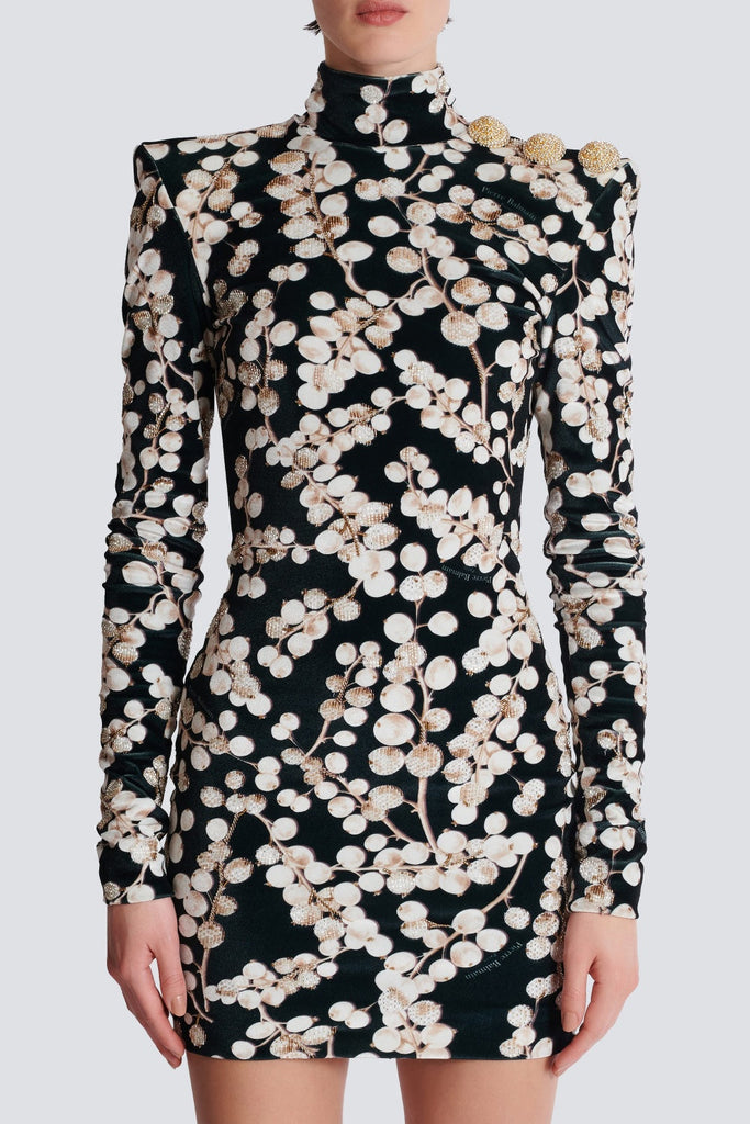 Nette Redcurrant Print Velvet Mini Dress - Stylish red dress for special occasions | Buy Online