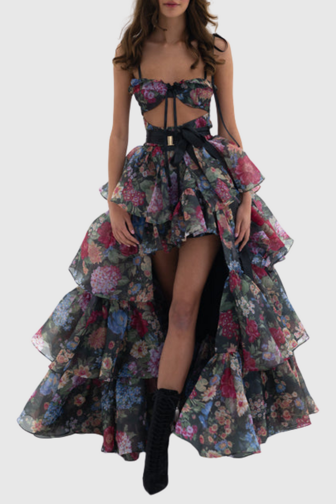 Shop  beautiful dress - Perfect for special occasions | Nicola Floral Cutout Ruffle Skirt Two Piece Set