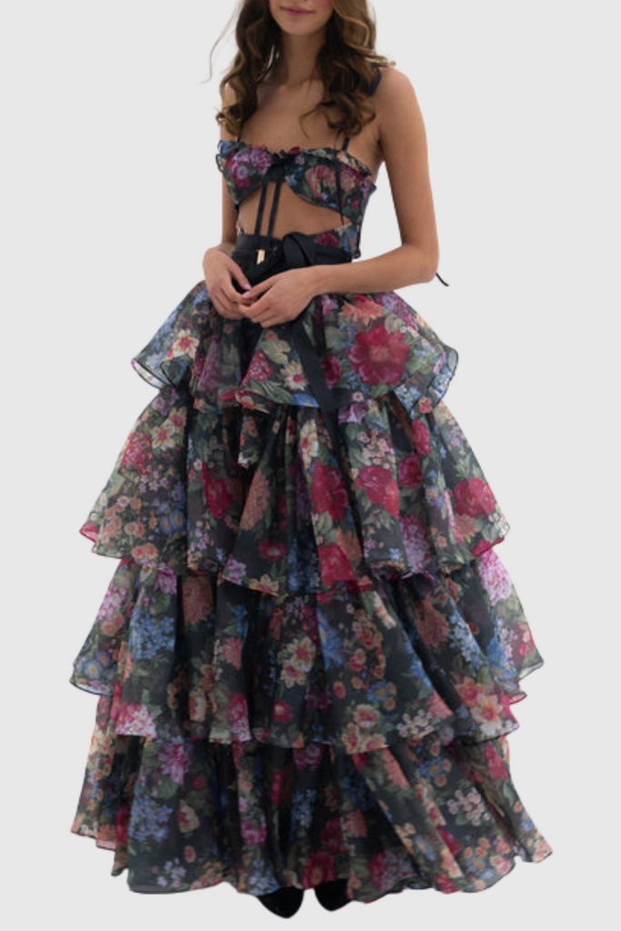 Shop  beautiful dress - Perfect for special occasions | Nicola Floral Cutout Ruffle Skirt Two Piece Set