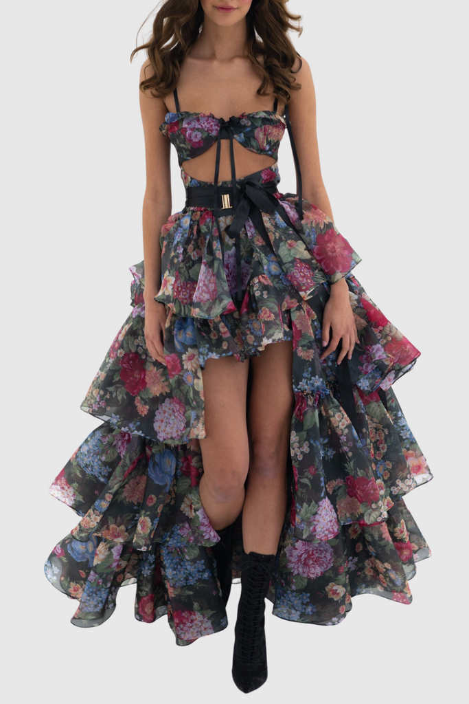 Stylish beautiful dress | Nicola Floral Cutout Ruffle Skirt Two Piece Set - Ideal for special occasions