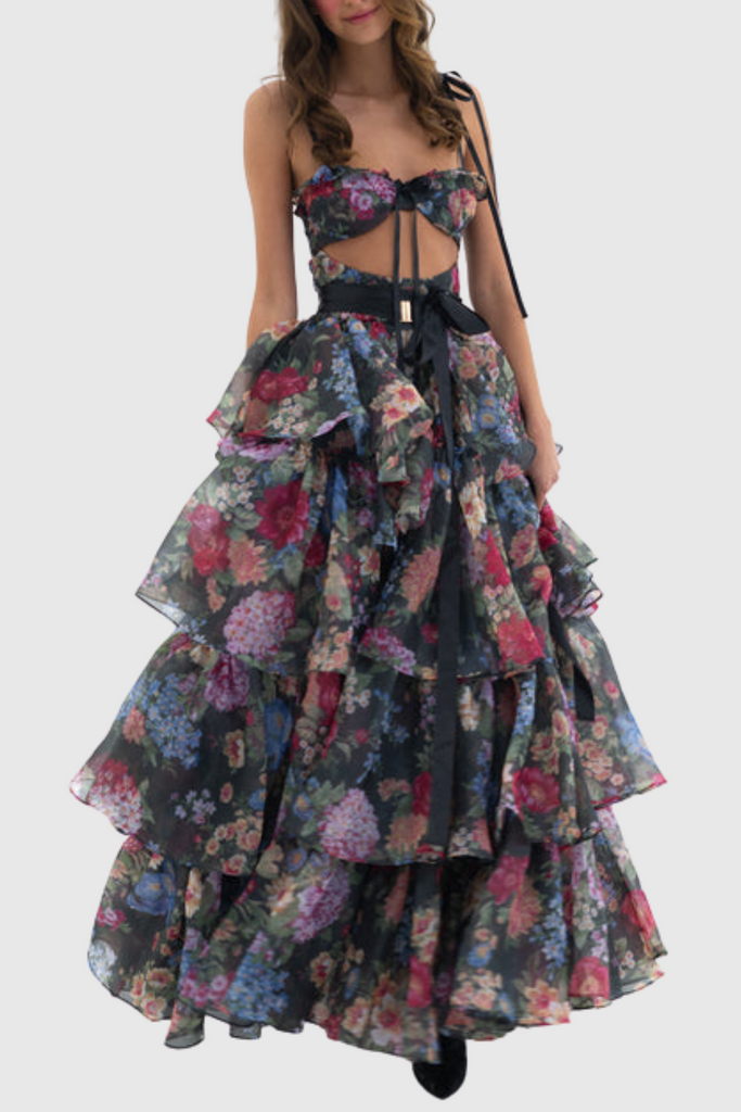 Nicola Floral Cutout Ruffle Skirt Two Piece Set - Stylish beautiful dress for special occasions | Buy Online