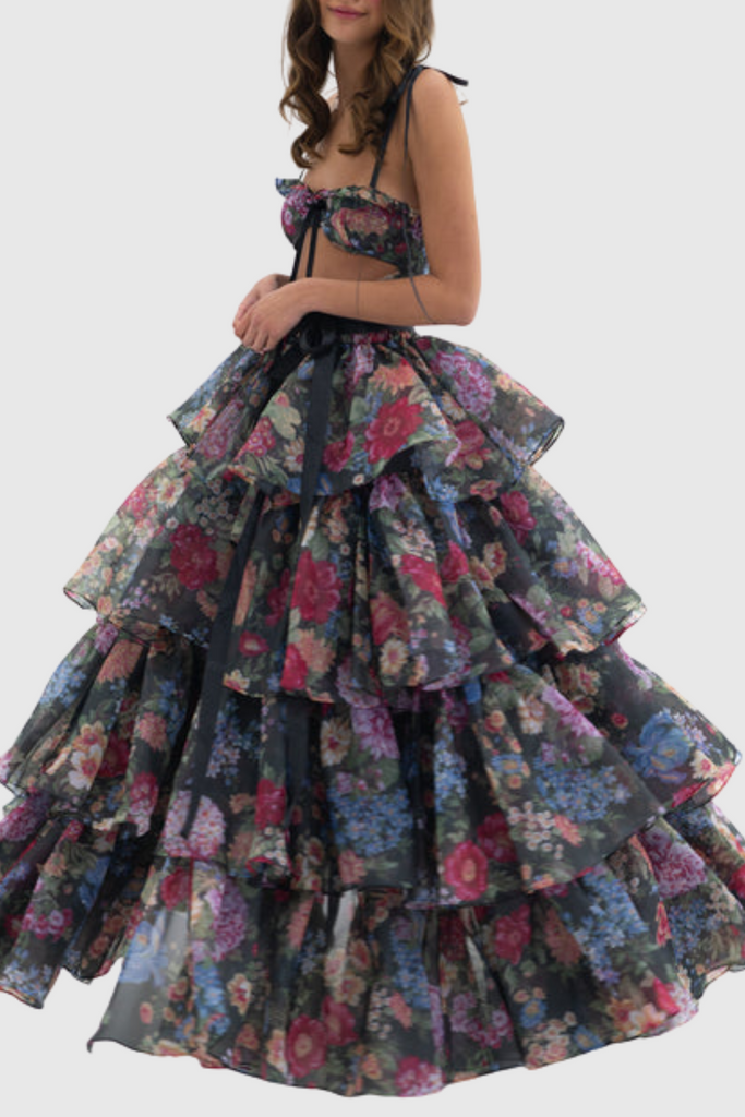 Stylish beautiful dress | Nicola Floral Cutout Ruffle Skirt Two Piece Set - Ideal for special occasions