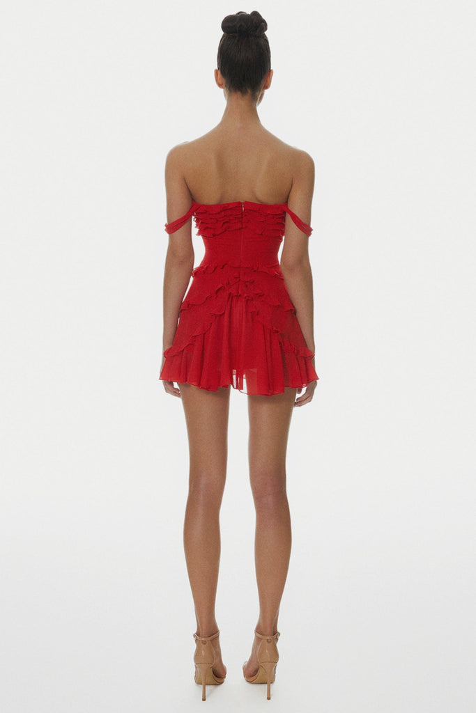 Stylish beautiful dress | Nirva Off Shoulder Ruffle Mini Dress - Wine - Ideal for special occasions