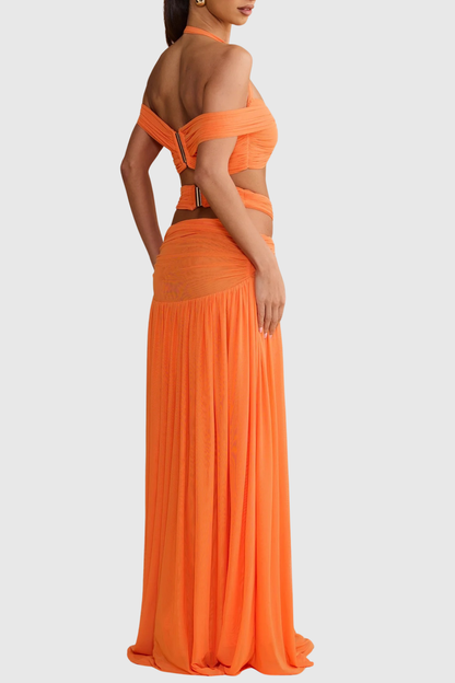 Nirvana  Halter Top & Maxi Skirt Set - Orange