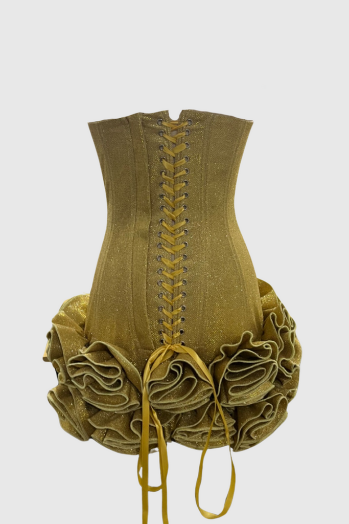 Nuala Glitter Strapless Floral Mini Dress - Gold - Stylish beautiful dress for special occasions | Buy Online