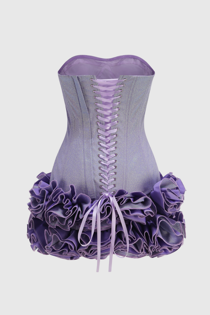 Stylish purple dress | Nuala Glitter Strapless Floral Mini Dress - Purple - Ideal for special occasions