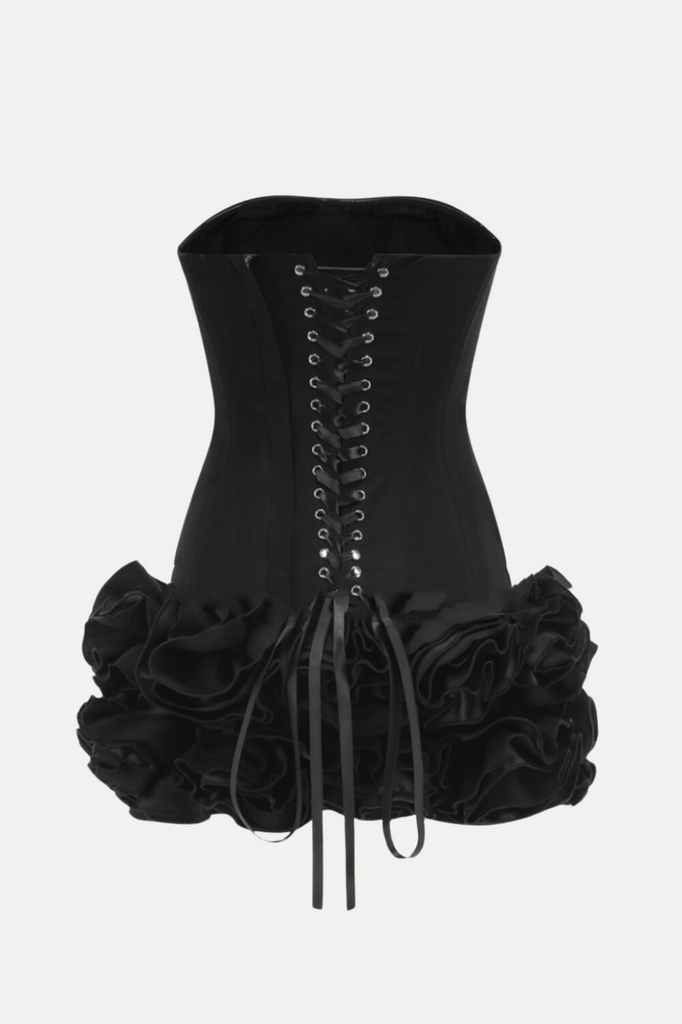 Shop  black dress - Perfect for special occasions | Nuala Strapless Floral Mini Dress - Black