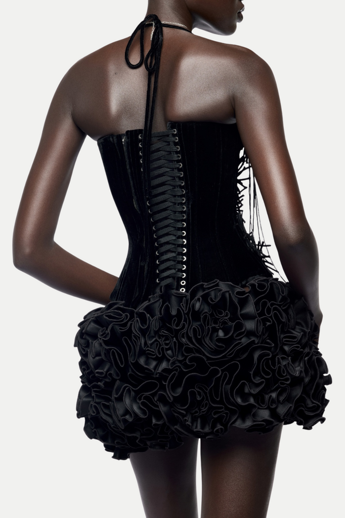 Shop  black dress - Perfect for special occasions | Nuala Strapless Floral Mini Dress - Black