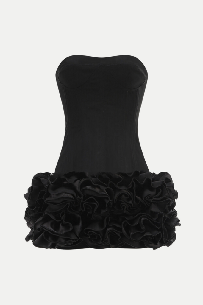 Nuala Strapless Floral Mini Dress - Black - Stylish black dress for special occasions | Buy Online