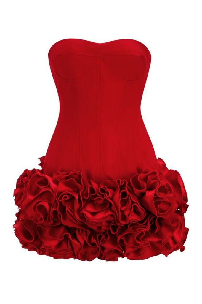 Nuala Strapless Floral Mini Dress - Red - Stylish red dress for special occasions | Buy Online