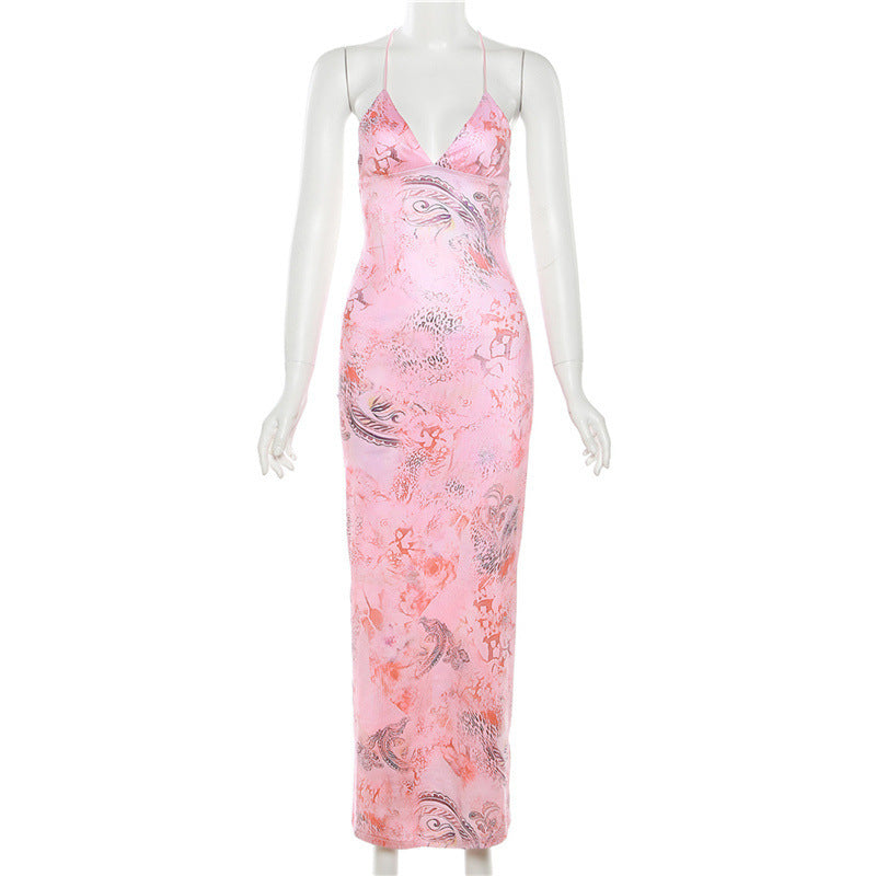 Stylish beautiful dress | Printed Strappy Butterfly Backless Plunge Sheath Slip Maxi Dress - Ideal for special occasions