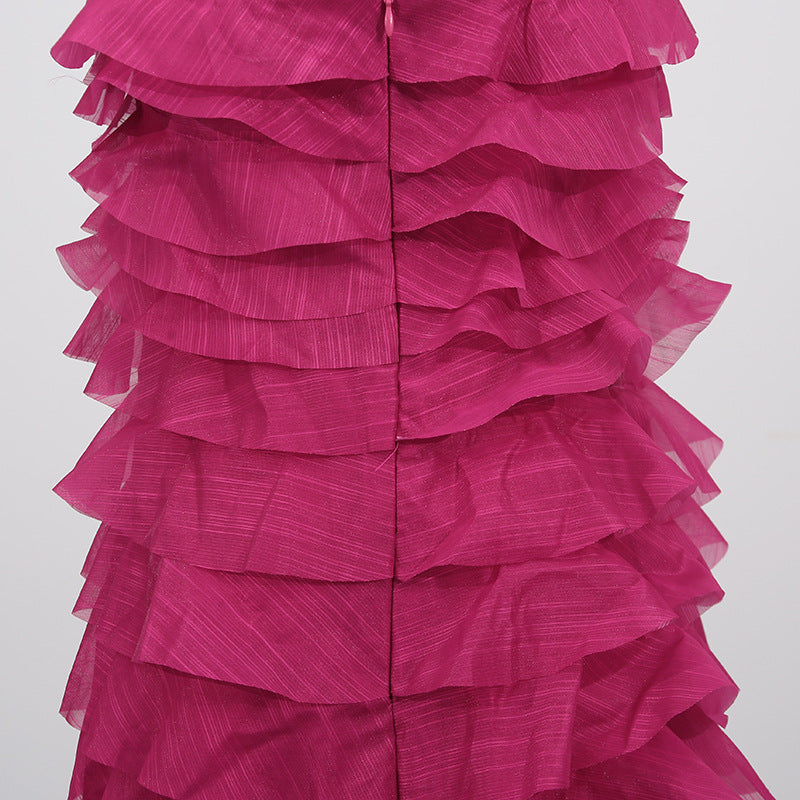 Stylish red dress | cathy Pleated layer strapless maxi dress in rose red - Ideal for special occasions