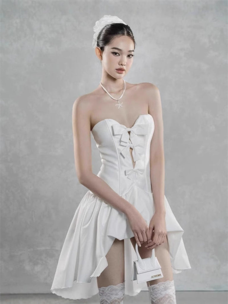 Stylish white dress | samantha bow-tie strapless mini dress in white - Ideal for special occasions