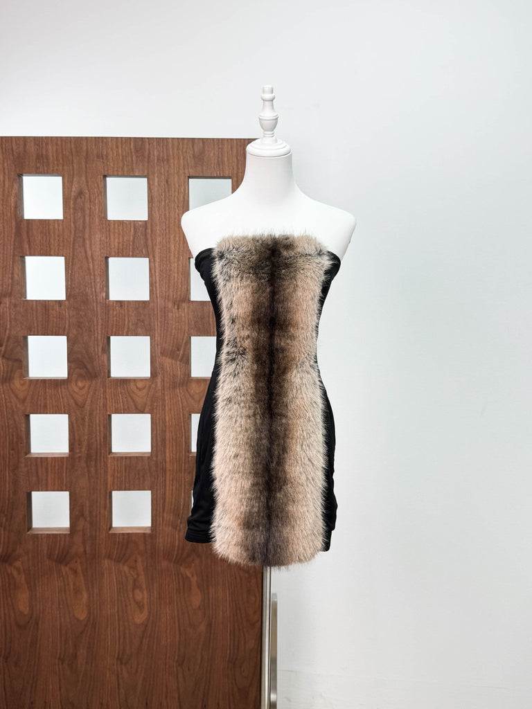 cornelia Plush Cut Strapless mini Dress in black - mink - Stylish black dress for special occasions | Buy Online