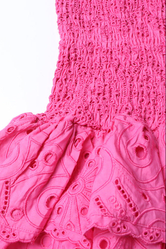 Stylish red dress | eyelet layered strapless mini dress in fuchsia - Ideal for special occasions