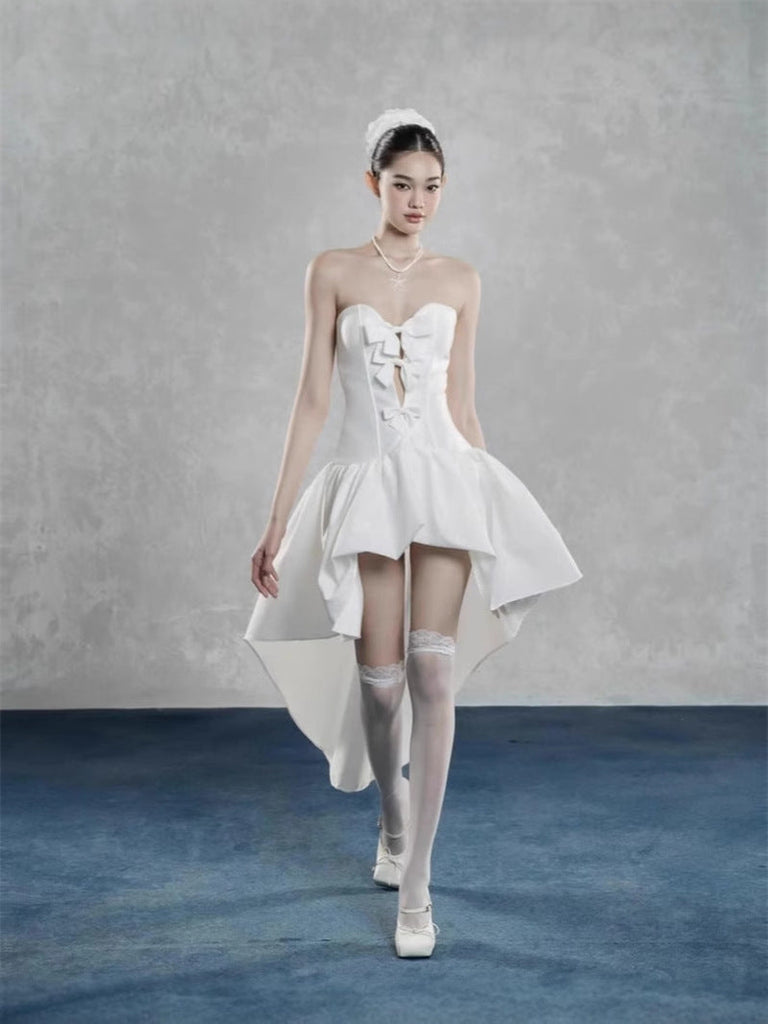 Stylish white dress | samantha bow-tie strapless mini dress in white - Ideal for special occasions