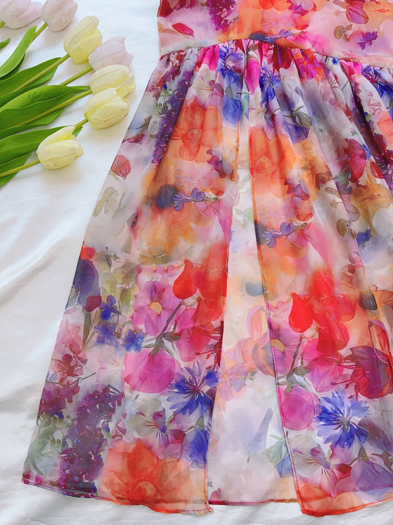 Red Multi Floral Tie Strap Midi Dress - Stylish red dress for special occasions | Buy Online