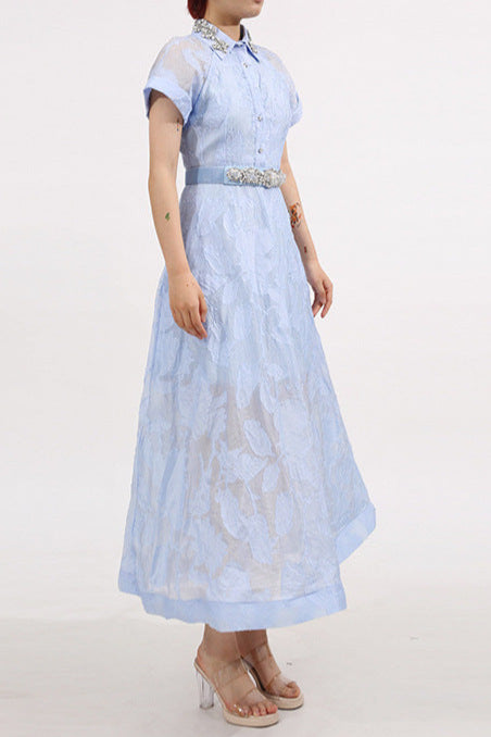 daisy Crystal embellished Midi Dress in blue