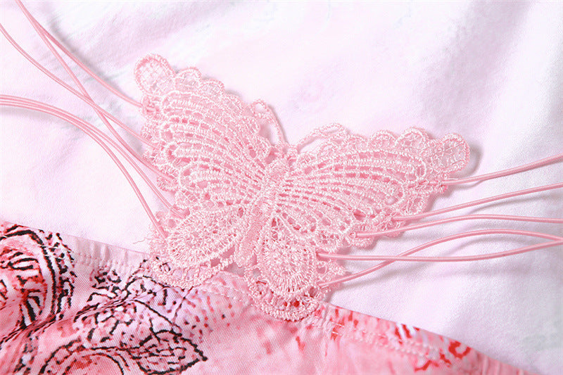 Stylish beautiful dress | Printed Strappy Butterfly Backless Plunge Sheath Slip Maxi Dress - Ideal for special occasions