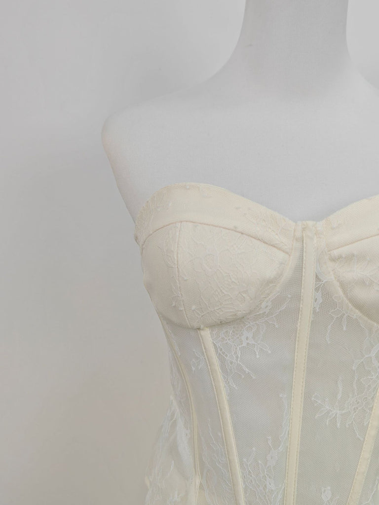 lauren Irregular Petal Lace Bodycon Mini Skirt Set In Beige - Stylish beige mini for special occasions | Buy Online