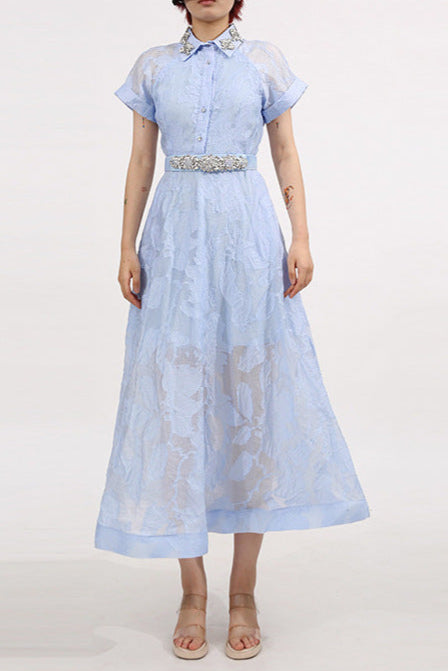 Stylish blue dress | daisy Crystal embellished Midi Dress in blue - Ideal for special occasions