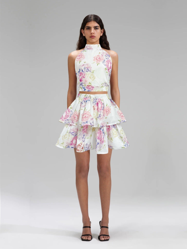 jessica printed backless halter top skirt set in pink - Stylish pink dress for special occasions | Buy Online