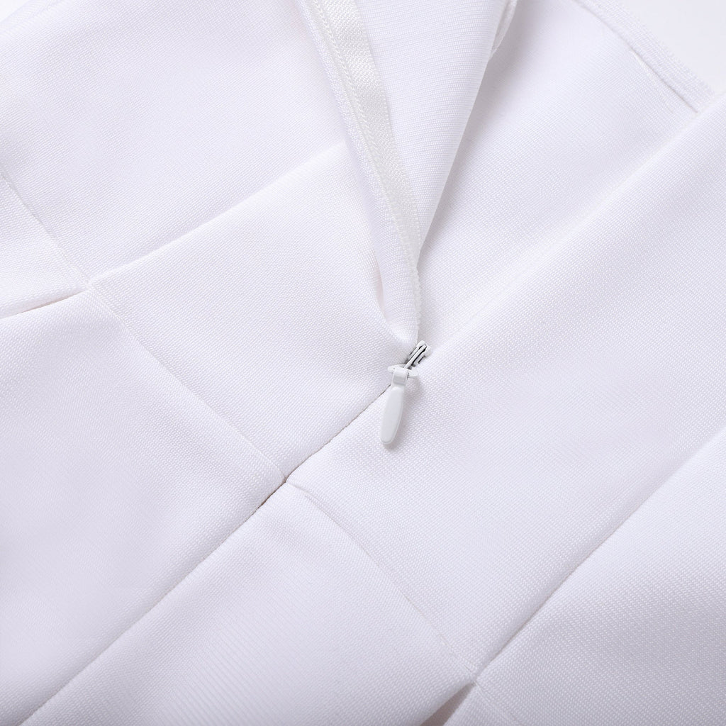 Stylish white dress | roxanne square neck crystal embellished mini dress in white - Ideal for special occasions