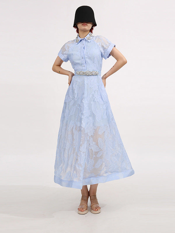 Stylish blue dress | daisy Crystal embellished Midi Dress in blue - Ideal for special occasions