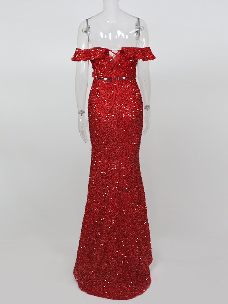 Shop  red dress - Perfect for special occasions | RED OFF-SHOULDER SEQUIN DRESS