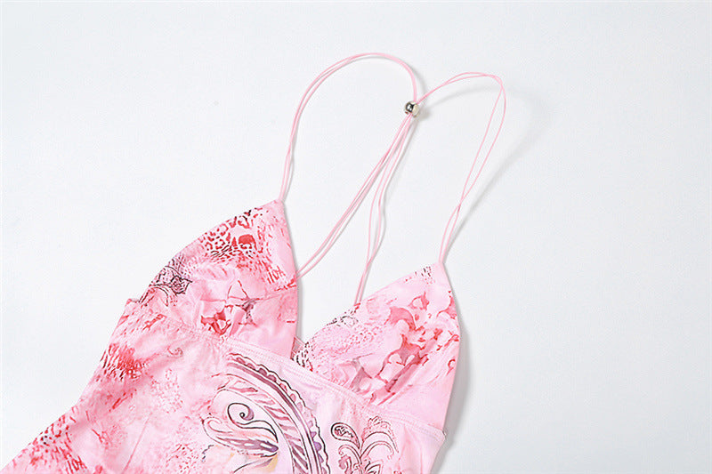 Stylish beautiful dress | Printed Strappy Butterfly Backless Plunge Sheath Slip Maxi Dress - Ideal for special occasions