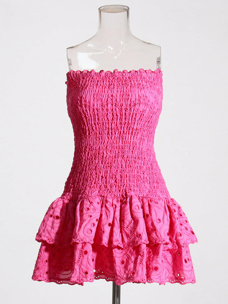 Shop  red dress - Perfect for special occasions | eyelet layered strapless mini dress in fuchsia