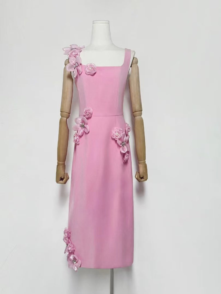 Stylish pink dress | Chantelle 3D Midi Dress in Pink - Ideal for special occasions