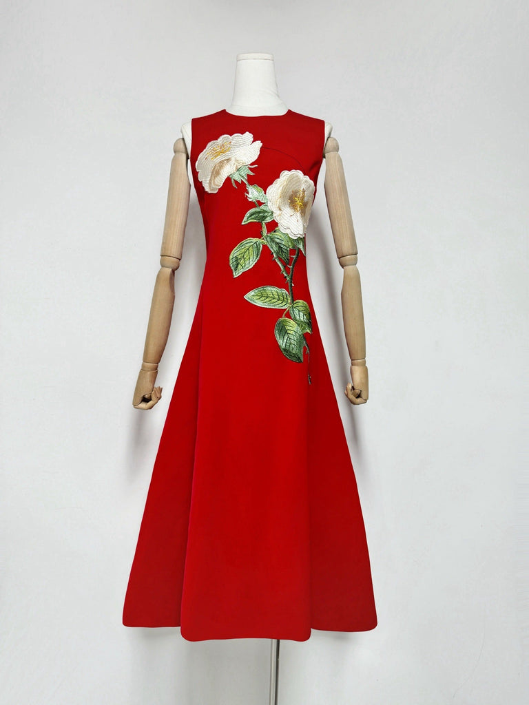 kate floral print Embellished Sleeveless Midi Dress in black - Stylish black dress for special occasions | Buy Online