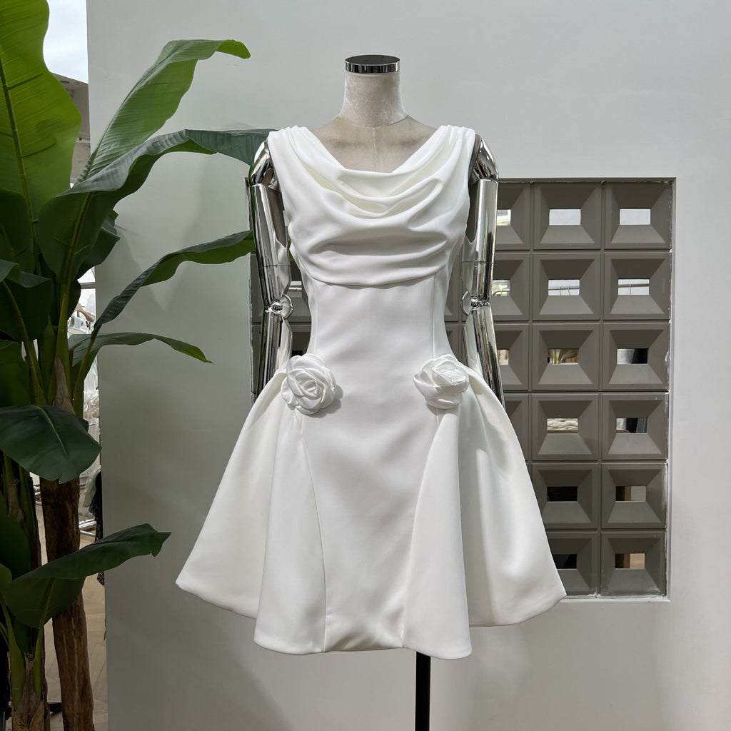 Stylish beautiful dress | 3d flower Pleated Sleeveless Mini Dress - Ideal for special occasions