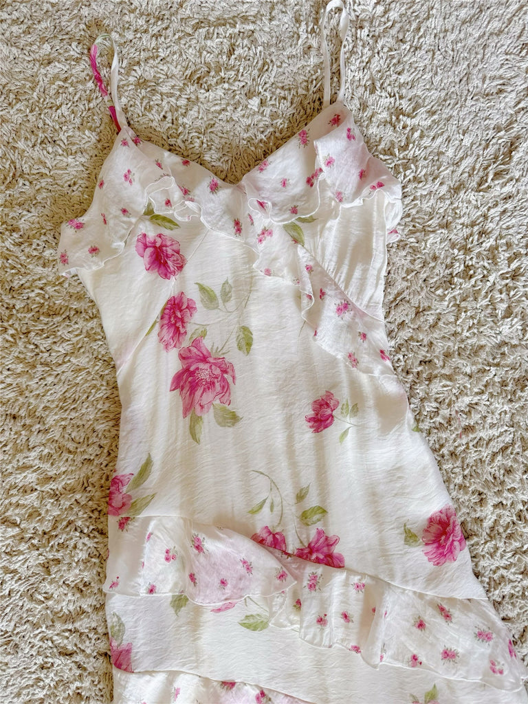 Stylish red dress | Floral Ruffle Tiered Maxi Dress - Pink & Ivory - Ideal for special occasions