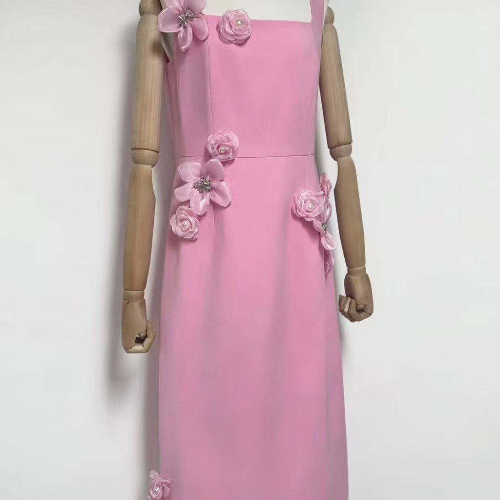 Stylish pink dress | Chantelle 3D Midi Dress in Pink - Ideal for special occasions