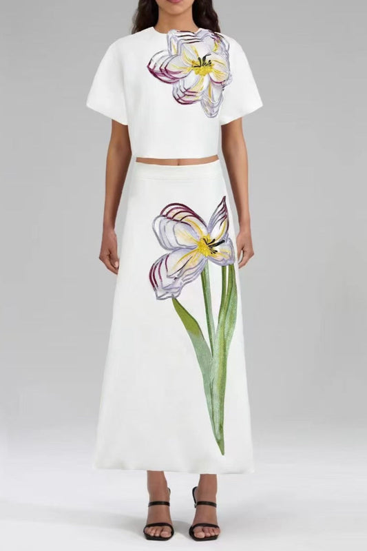 beatrice White Floral Embroidered midi dress Matching Set