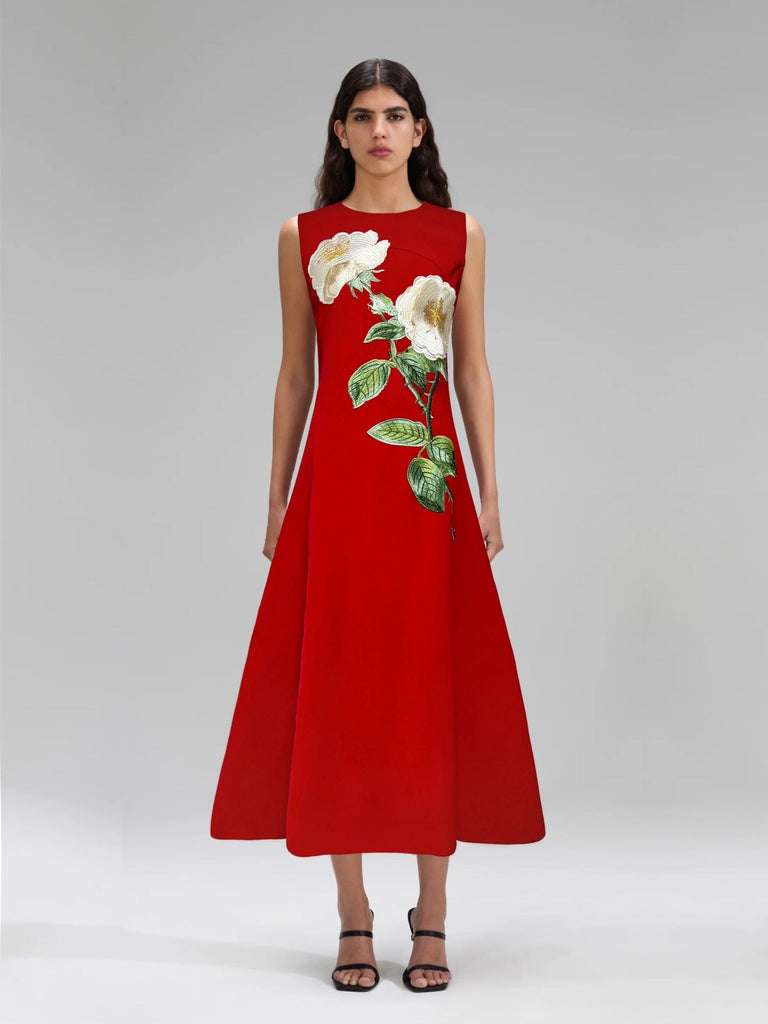 Stylish black dress | kate floral print Embellished Sleeveless Midi Dress in black - Ideal for special occasions