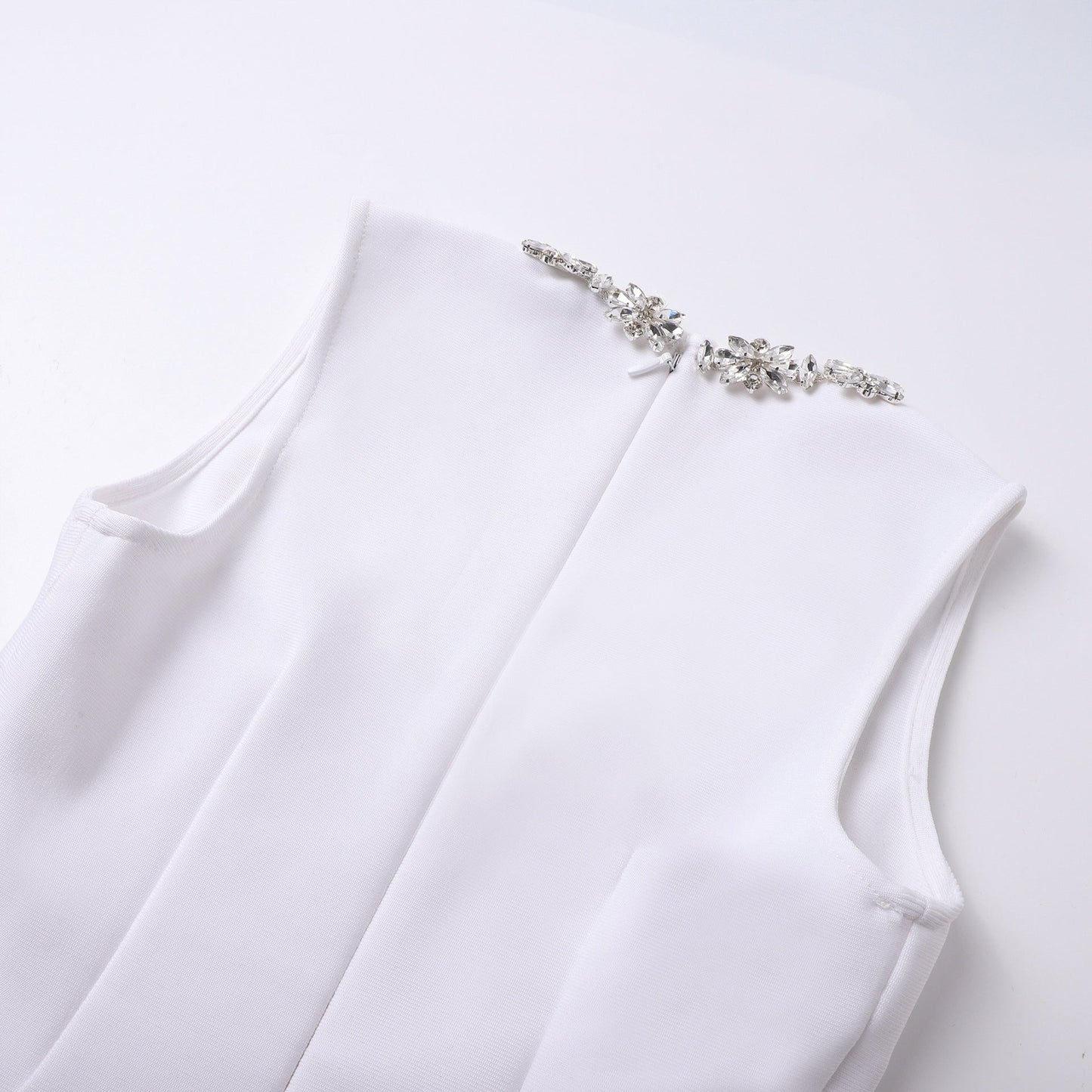roxanne square neck crystal embellished mini dress in white