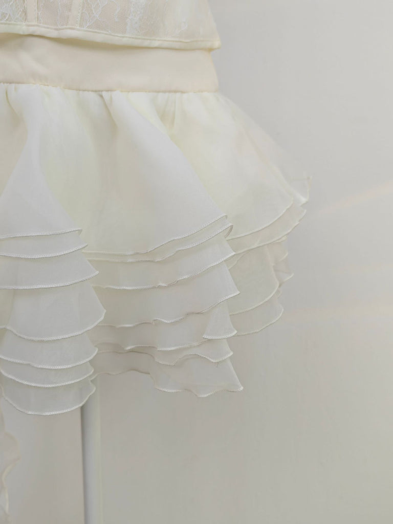 lauren Irregular Petal Lace Bodycon Mini Skirt Set In Beige - Stylish beige mini for special occasions | Buy Online