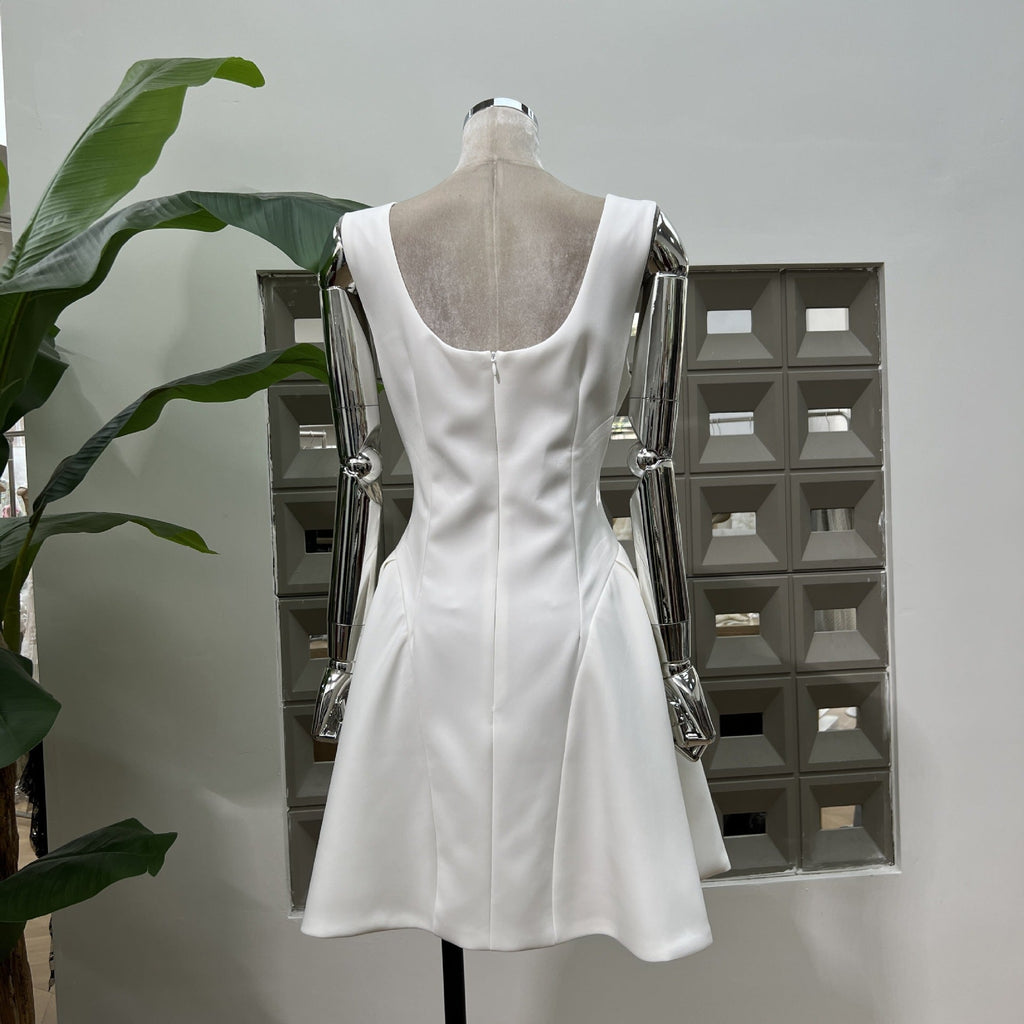 3d flower Pleated Sleeveless Mini Dress - Stylish beautiful dress for special occasions | Buy Online