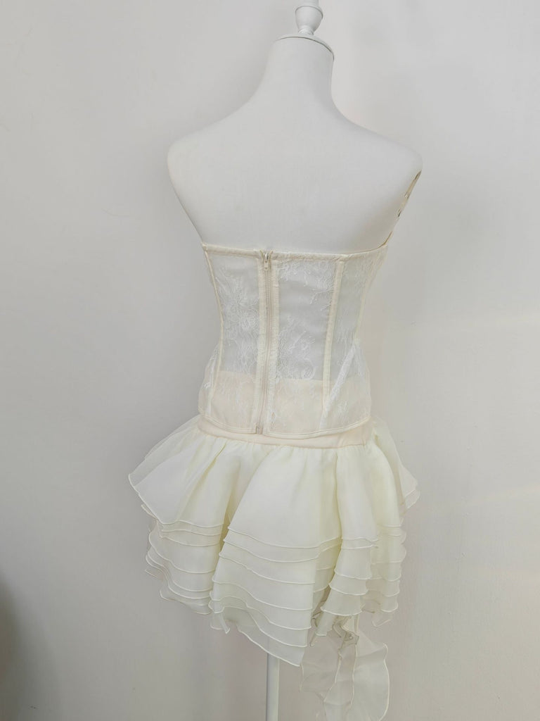 Stylish beige mini | lauren Irregular Petal Lace Bodycon Mini Skirt Set In Beige - Ideal for special occasions