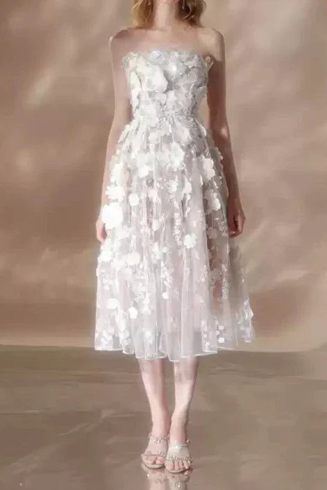 rachel crystal floral embroidery midi dress in white